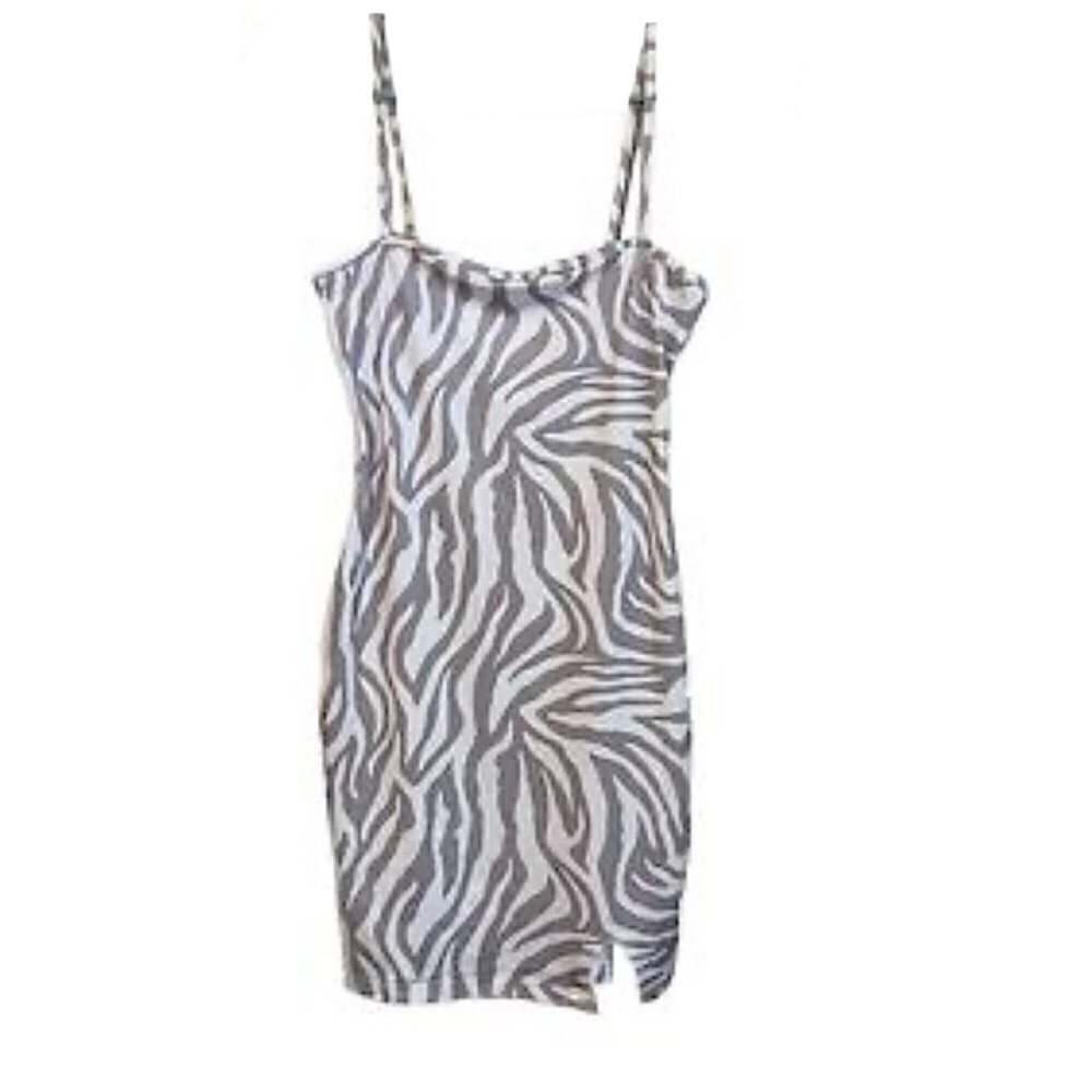 Shein Gray Zebra Dress With Side Slit Size L